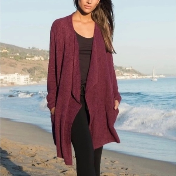 Barefoot Dreams Bamboo Chic Lite Calypso Open Front Cardigan Burgundy L / XL - Picture 1 of 13
